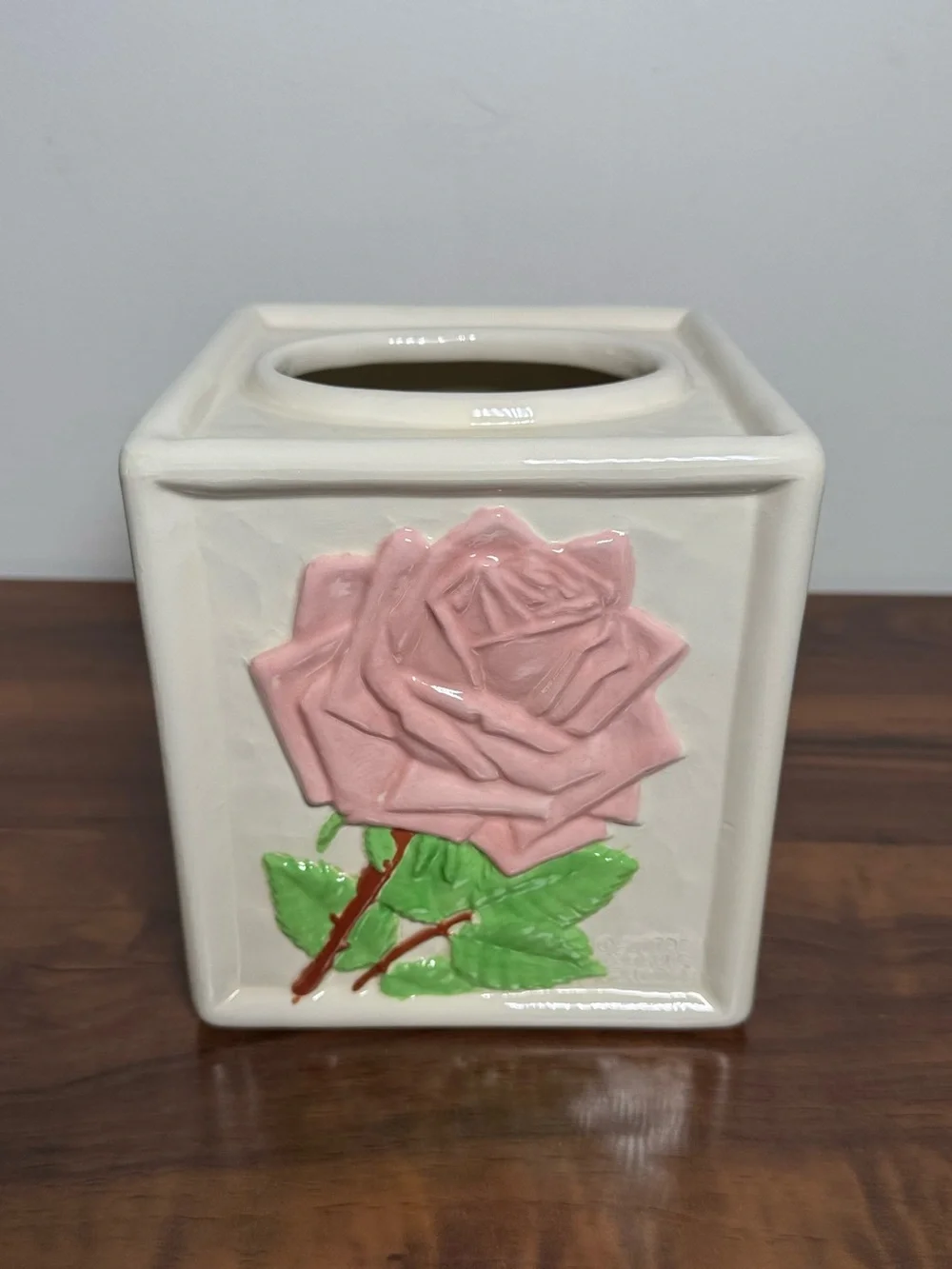 Vintage 1978 Sitter Ceramic Rose Tissue Box Cover Pink Floral